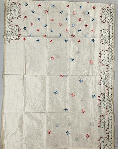 Image of SHRISTI CLOTHINGS Women's Hand Embroidered Cotton Silk Kantha Stitch Saree with Blouse Piece (SB420324 TWD76)