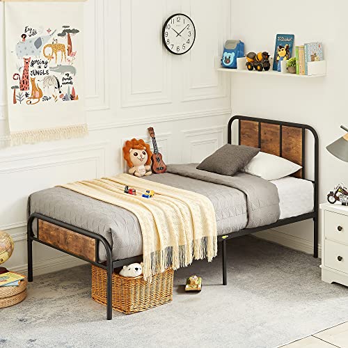 VECELO-Bed-Frame-with-Wooden-Headboard-Metal-Slats-High-Metal-Platform-Bed-No-Box-Spring-NeededTwin-Vintage-Brown