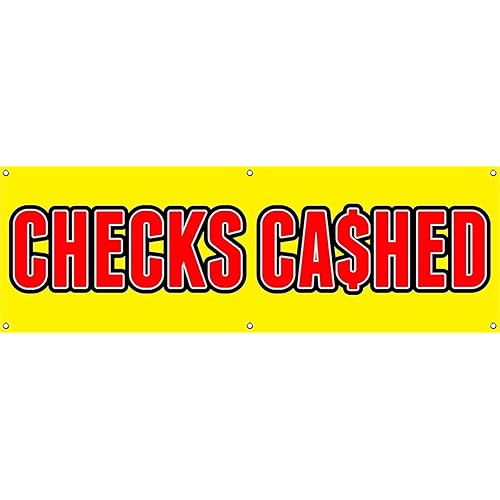 48"x120" Checks CASHED Banner Sign cashing Cash Advance Loans Fast Paycheck Loan