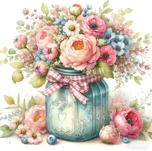 Image of MYBISYMQQ Stamped Cross Stitch Kits - Flower Embroidery Starter Kit for Adult Beginners, Cross Stitch Kits Embroidery Kit Arts and Crafts for Beginners,Crafts for Home Wall Decor 13.7x13.7 inches