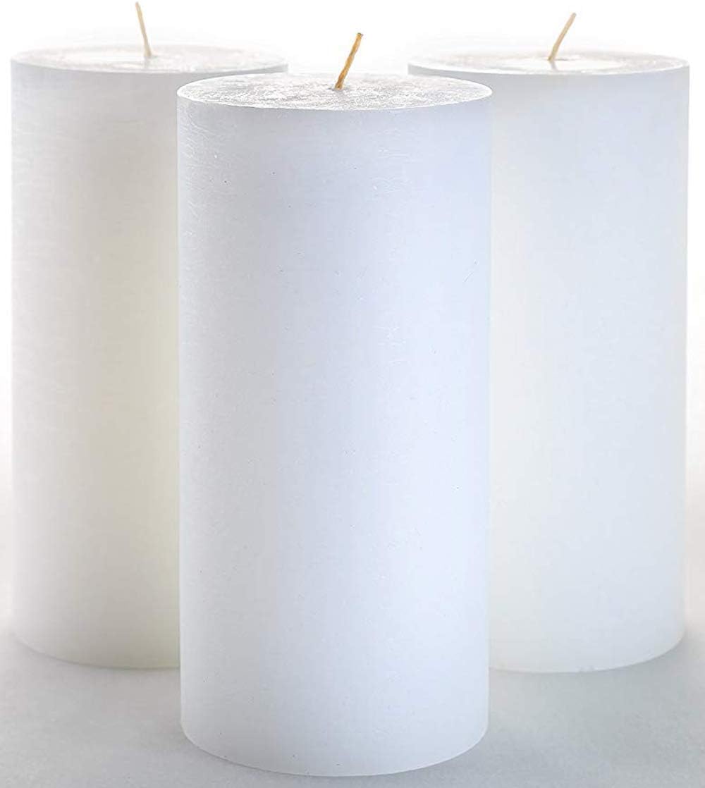 Melt Candle Company Juego de 3 Blanco velas pilar 7,5 x 15 cm sin fragancia, ideal para bodas, restaurantes, decoración del hogar, balnearios, iglesias con mecha de algodón sin humo