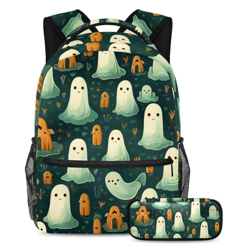 Sac à dos fantôme d'Halloween avec trousse de grande capacité pour garçons et filles