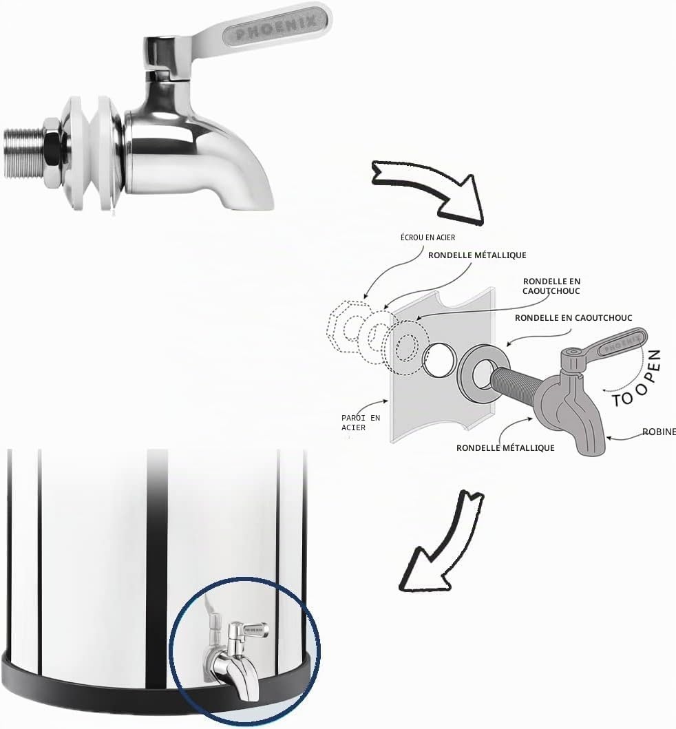 Phoenix Gravity – Robinet de filtre à eau de comptoir en acier inoxydable de qualité 304 pour remplacement, compatible avec Weeplow, Doulton, & autres systèmes de filtre à eau alimentés par gravité.