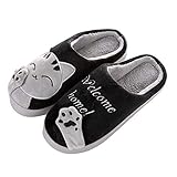 Yindaity ルームシューズ レディース メンズ カップル 冬用スリッパ あったか 防寒 静音 滑り止め 可愛い 招き猫柄 室内履き(ブラック,24.5-25.5cm) ボアスリッパ あったか 秋冬 室内スリッパ 自宅用 来客用 入学式 参観日