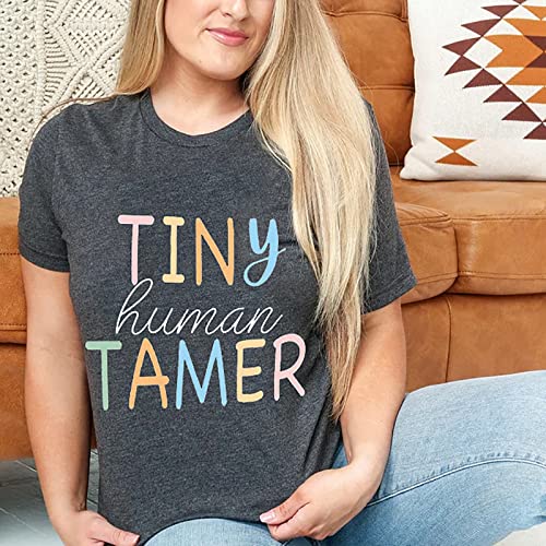 Teacher Shirts for Women - Kindergarten & Elementary School Teaching Tee Funny Tiny Human Tamer Graphic Tees Tops4