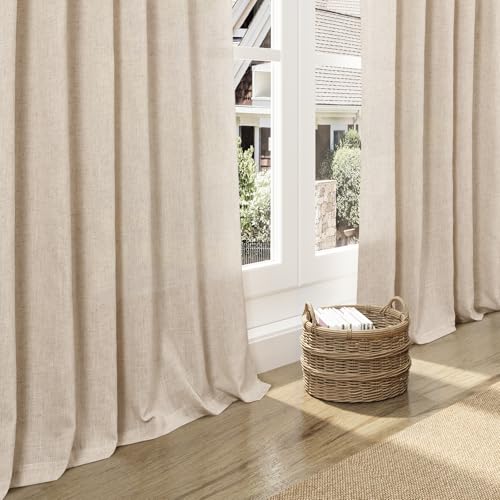 Image of Grey Flax Linen Curtains for Living Room 120 Inches Long Light Filtering Mordern Boho Sheer Curtains Back Tab and Rod Pocket Extra Long Floor to Ceiling Curtain for Bedroom Office 52x120, 2 Panels