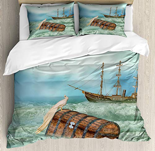 Ambesonne-Fantasy-Duvet-Cover-Set-an-Antique-Old-Trunk-in-The-Ocean-Waves-with-a-Magic-Bird-Pirate-Style-of-Boat-Picture-Decorative-3-Piece-Bedding-Set-with-2-Pillow-Shams-Queen-Size-Caramel-Mint 51rALit8ihL