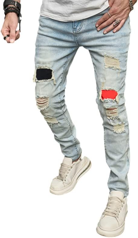 Miniatura 4 de Jeans ajustados para hombre de pierna recta, pantalones vaqueros ajustados elásticos impresos para hombre