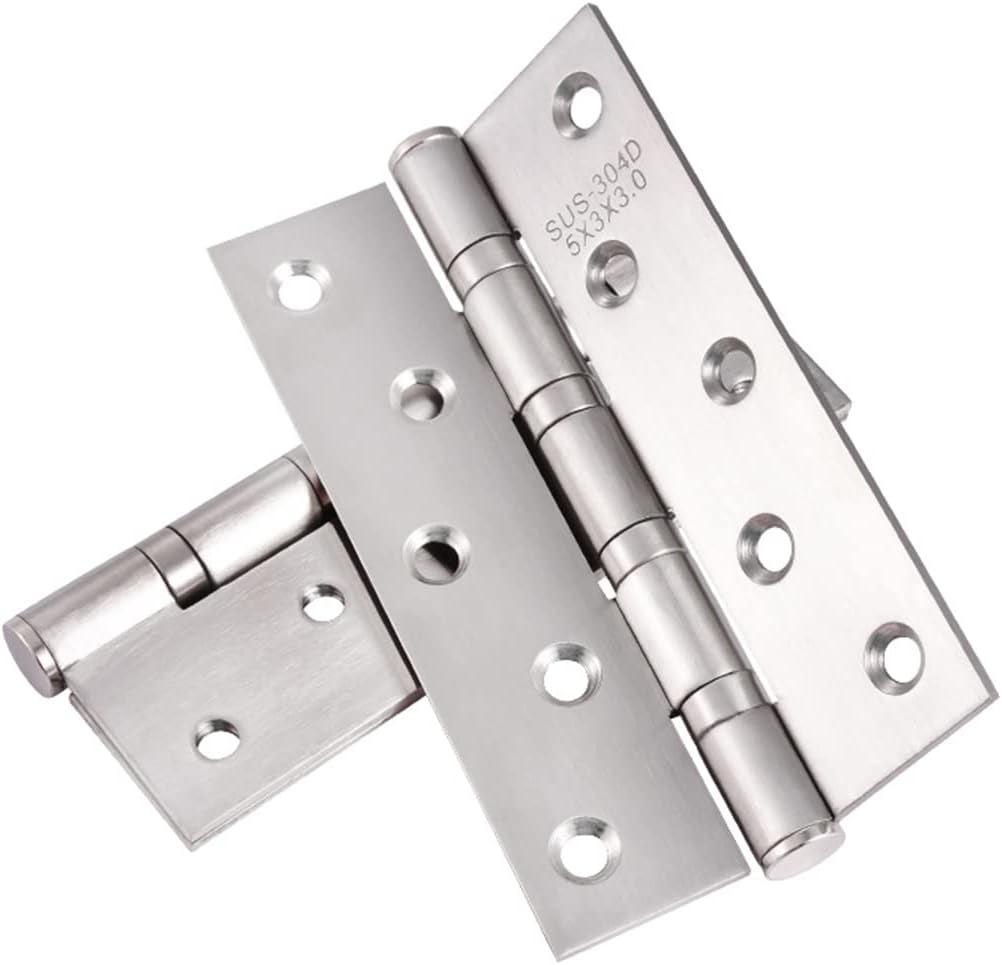 Qrity 4 Pieces Home Door Hinges 5" 125mm Ball Bearing Hinges for External & Internal Doors, Stainless Steel, 3mm Thickness, Silver