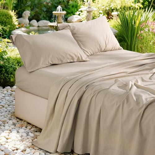 RTHX92N 100% French Pure Linen Sheets Queen Size, Breathable, Soft and Durable Pure Linen Sheets, Anti-Tear Linen Bed Sheets, 16 Inch Deep Pocket - 4 PC (Linen,Queen)