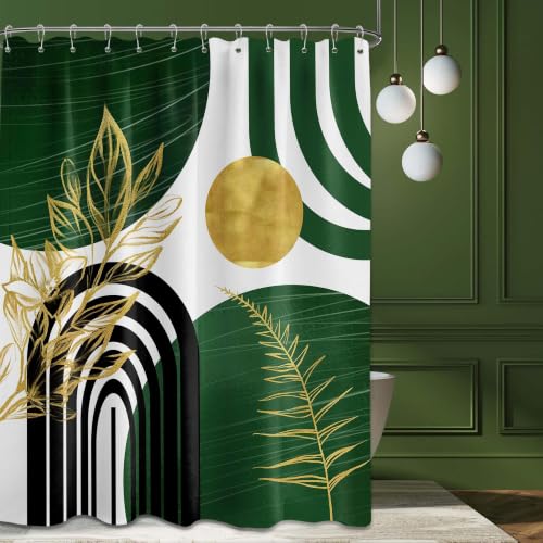 QGHOT Olive Green and Gold Extra Long Shower Curtain, Tall 72X78 in