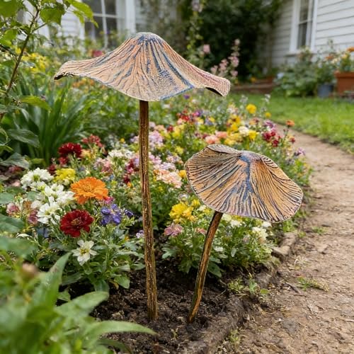 Pilze Deko Herbst Deko Outdoor Draußen Gartenstecker Rost Pilz, Gartendekoration Plugin Metall Wetterfest, Pilz-gartenornamente, Rasendekoration, Erdspieß für Blumenbeet (2 Stück)