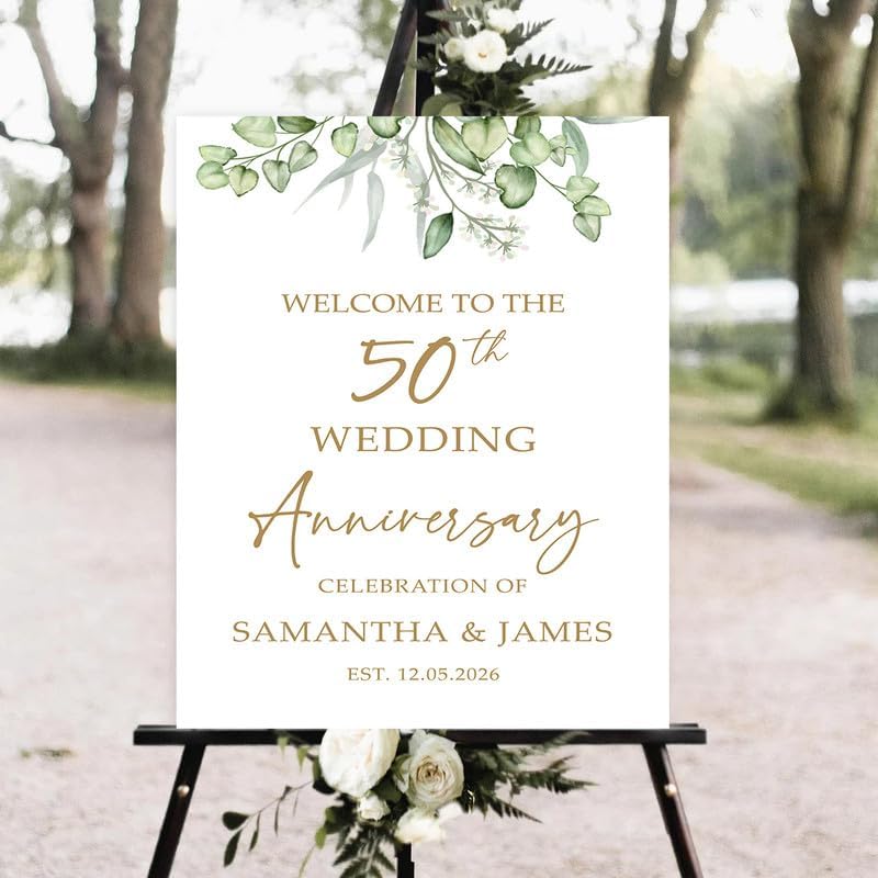 Minimalist Photo Anniversary Welcome Sign, Happy 50th Anniversary Welcome Sign, Wedding Anniversaries Decoration, Elegant 10th 20th 50th Anniversaries Celebration Poster
