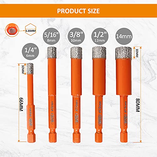 Bgtec Dry Diamond Drill Bits 2Pcs 1/4" With Quick Change Hex Shank For Granite Porcelain Tile Ceramic Marble #TOP1