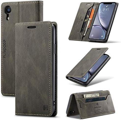 TOHULLE for iPhone XR Case, Vintage Wallet Case Card Holder Kickstand Hidden Magnetic Flip Leather Case for iPhone XR - Coffee Brown