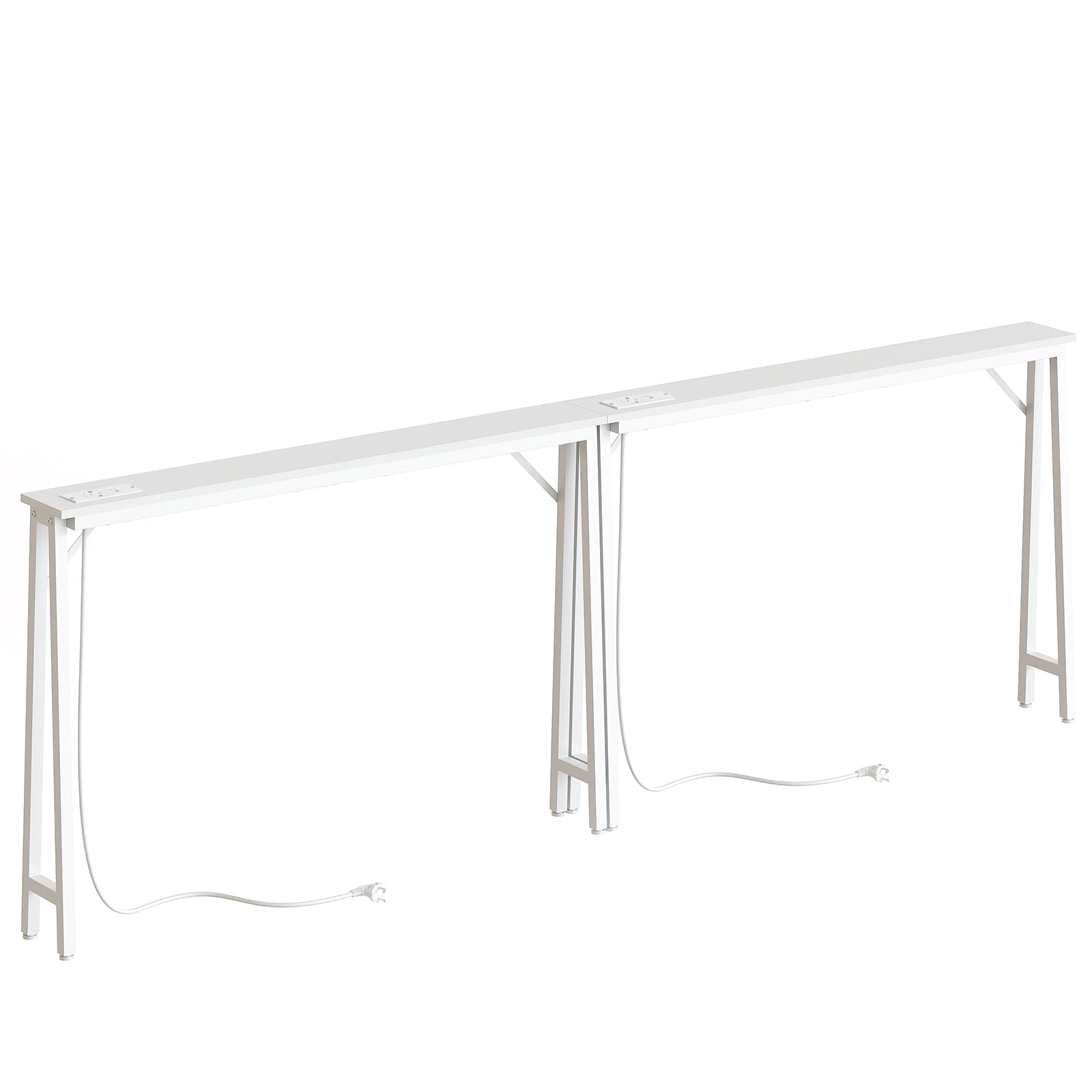 YATINEY 15 cm breite Konsolentische, 2er Set, Lange schmale Flurtische, Eingangstische hinter dem Sofa, mit Ladestation, Metallgestell, für Eingangsbereich, Flur, Weiß XCT05L2CWW