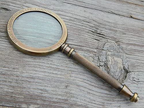 Pragati Creation Calyron Brass Magnifying Glass Handheld Light Weight Best Science Real Home Decor Office Table Decorative Design Science Students Detective kit Glass.