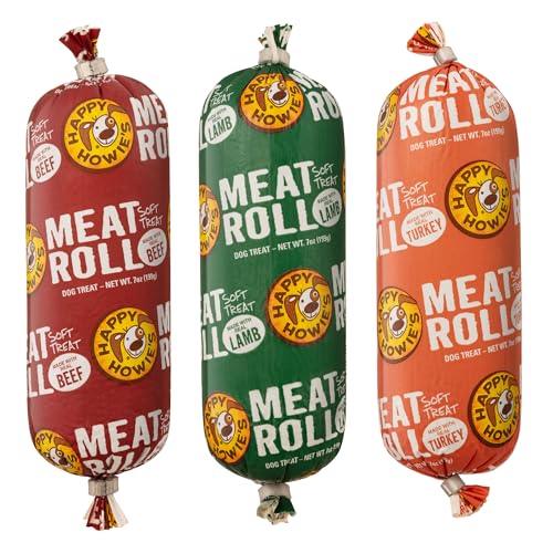 Happy Howie's Soft Meat Roll Treat - Soft Dog Food Rolls, Natural Ingredients, for All Dogs, Made in USA - Beef, Lamb, Turkey, 7 Oz (Pack of 3)