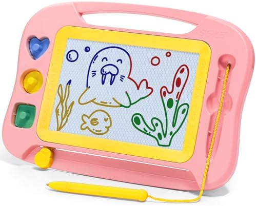 SGILE Magnettafel Kinder, Maltafel Zaubertafel Spielzeug, Standard 25x18 cm | Maltafel mit 3 Stempel, Geburtstag Geschenk Kinder 1-4 Jahre, Doodle Lernspielzeug Malbrett für Jungen