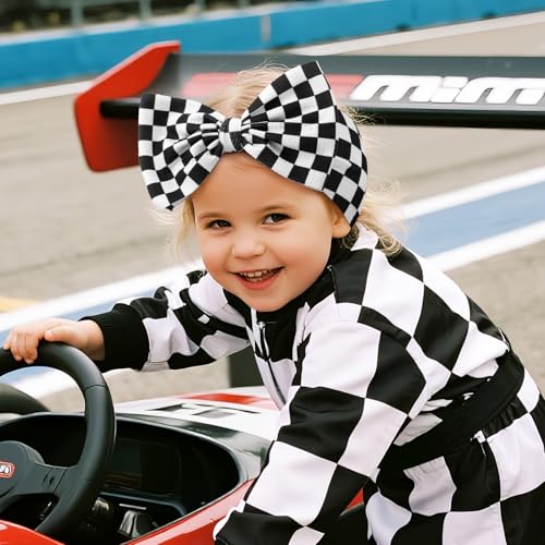 YanJie 7’’ Checkered Bow for Baby Girl Racing Bows Plaid Headbands for Newborns Infants Toddlers Two Fast Birthday Girls Hair Accessories2
