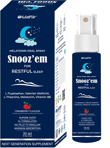 WALPAR Snoozâ€™em Melatonin 3mg Sleep Spray with Vitamin B6 Supplement â€“ Non Habit Sleeping Aid Drops Cranberry Flavour - 30mL