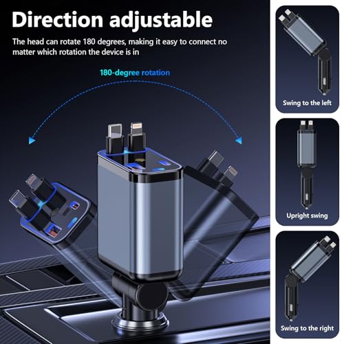 4-in-1 Retractable Car Charger, 120 W Starry Sky Car Charger, 4-in-1 Car Charger, Starry Sky, Projector Car Mobile Phone Charger, Cigarette Lighter USB C with 80 cm Cables