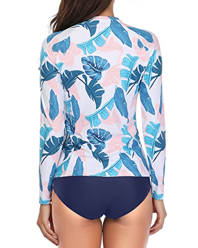 Daci Women Pink Blue 2 Piece Rash Guard Long Sleeve Zipper Bathing Suit With Bottom Built In Bra Swimsuit Upf 50 Xs #TOP1
