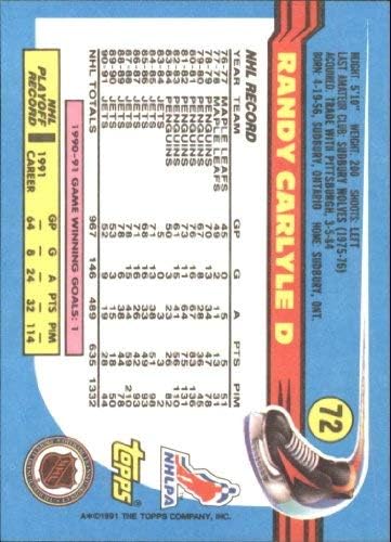 Miniatura 2 de 1991-92 Topps #72 Randy Carlyle NHL Hockey Trading Card