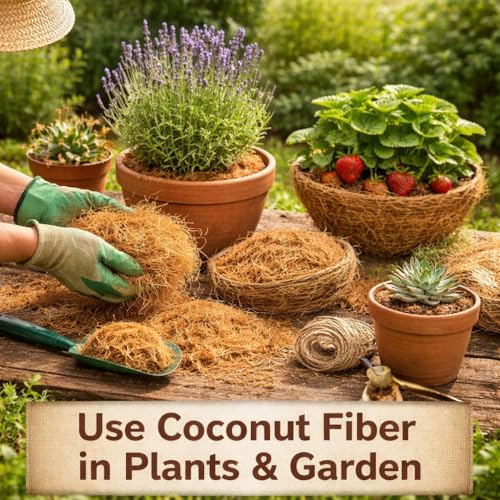 Image of Myla Organics (1KG) Natural Coconut Fiber (Coco Fiber) for Plants & Bird Nest | Coir Fiber for Gardening & Bird Nesting Material | Organic, Chemical-Free, Eco-Friendly Coco Coir Fiber- (Pack of 1kg)
