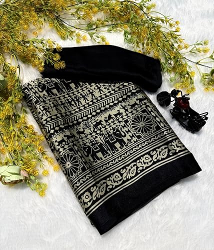 Image of SATIKA VASTRAM Modal Silk Ajrakh Saree Bandhani Design Crepe Printed Designer Pallu Attach Blouse Piece