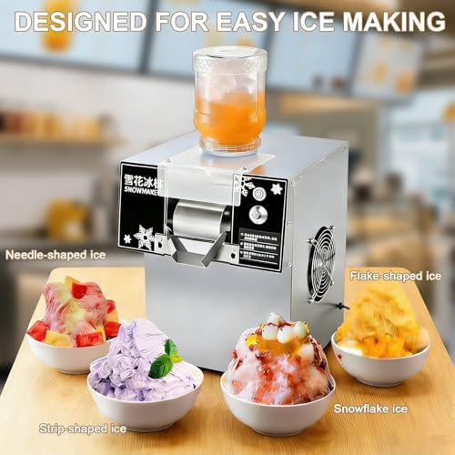 High Capacity Ice Shaver Machine, 360W/750W Snow Flake Ice Maker, Adjustable Thickness, 60kg/120kg Continuous Ice Output, Perfect for Shaved Ice Desserts and Drinks