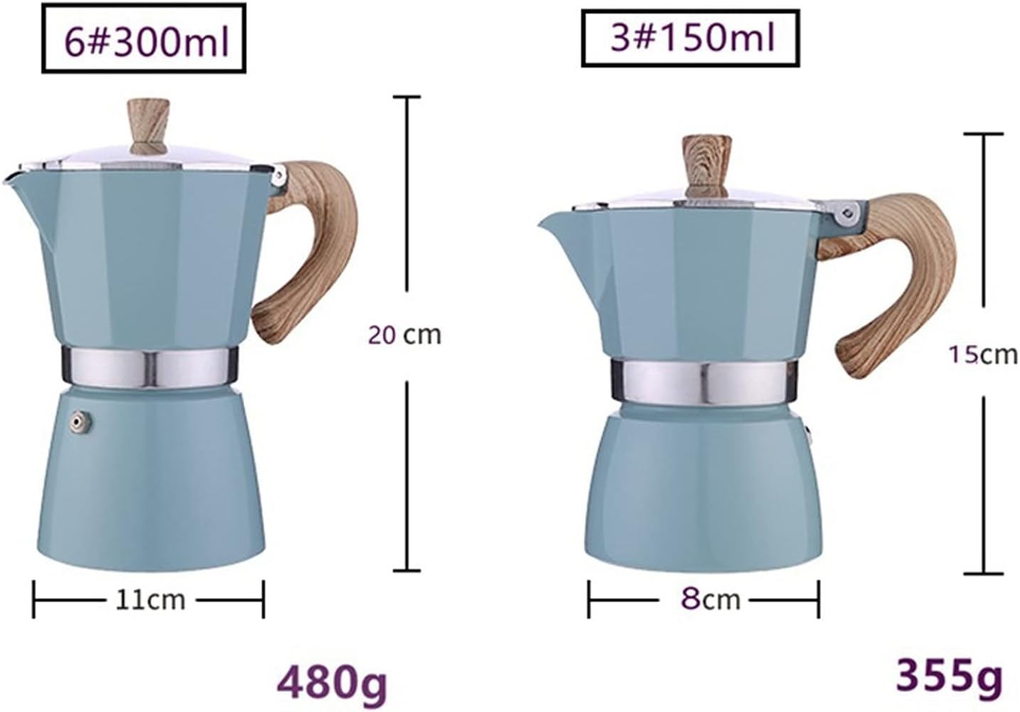 Kettle with Handle Multicolor Aluminum Mocha Espresso Percolator Pot Coffee Kettle Cafetera Home Coffee Pot（150ml/300ml） Coffee Pot (Color : White 300ml) (White 150ml)