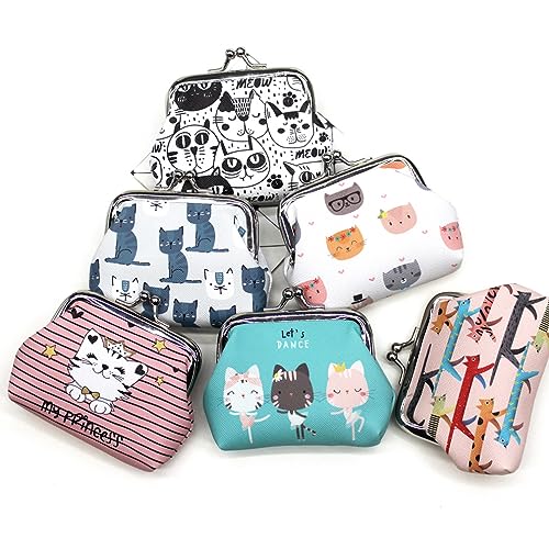 Pack of 3 Cute Small Cat Coin Purses Women Girl Gift Bag with Clasp Kiss Lock Clasp Change Pouch Mini Coin Wallet Vintage Trinkets Pouch2