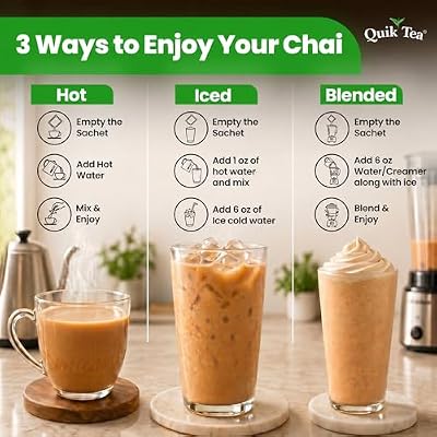 QuikTea Instant Cardamom Chai Tea Latte Unsweetened, 10 Single-Serve Sachets, Artisanal Indian Chai Latte Mix, Just Add Hot Water, Low Caffeine, Non-GMO, Gluten Free