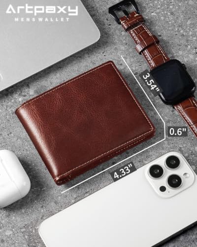 Image of Artpaxy Mens Wallet Bifold Genuine Leather RFID Blocking Wallet for Men with 1 ID Window 13 Card Holders 2 cash pockets 1 Gift Box