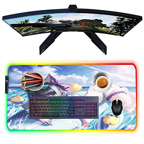 Mouse Pads Anime Girl Sexy Butt RGB Mouse Pad LED Gaming Computer Large Gamer XXL Carpet Big PC Desk Play Mat Backlit 24 inch x12 inch -A6