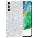 QSEVNSQ für Samsung Galaxy S21 5G Hülle, niedliche glitzernde, klare Laser-Liebesherzen, dünn, weich, stoßfest, Ganzkörper-Schutzhülle, Handyhülle (Clear-Love Hearts)
