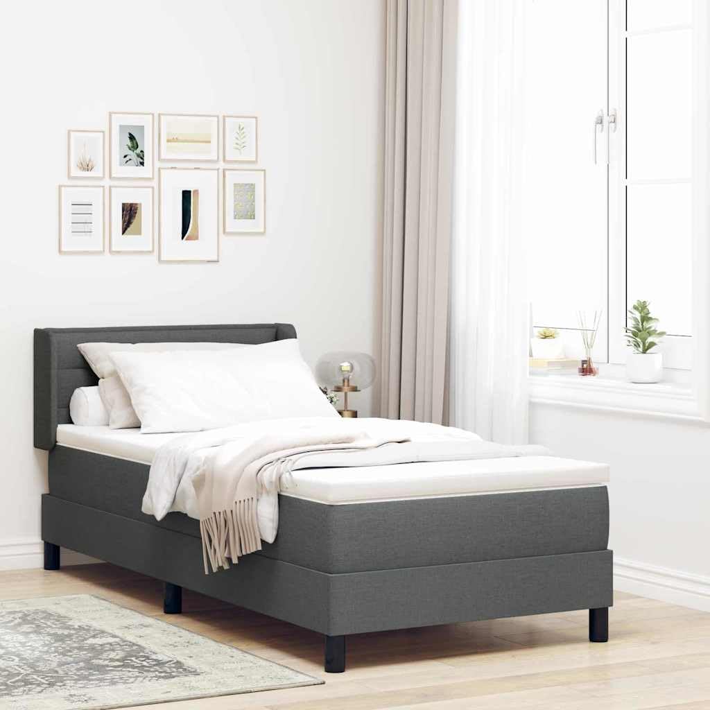 Polyester Boxspringbett modernes Design Kiefernholz Grau 200 x 80 cm | Boxspringbett mit Matratze Dunkelgrau 200x80 cm Polsterbett mit verstellbarem Kopfteil, Taschenfederkern-Matratze und Topper,