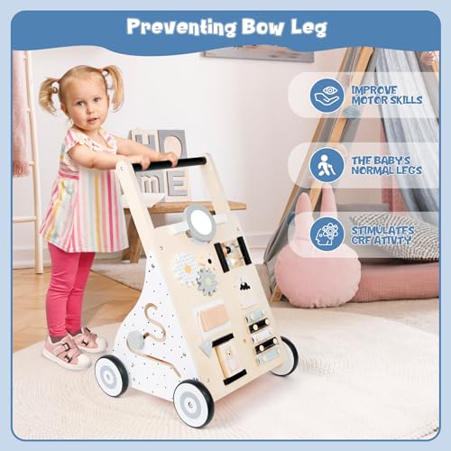 Asweets Loophulp voor kinderen, loopwagen van hout, 10-in-1 Montessori-activiteitencentrum, multifunctionele loopwagen van hout, babywalker, cadeau voor kinderen en meisjes - Afbeelding 6