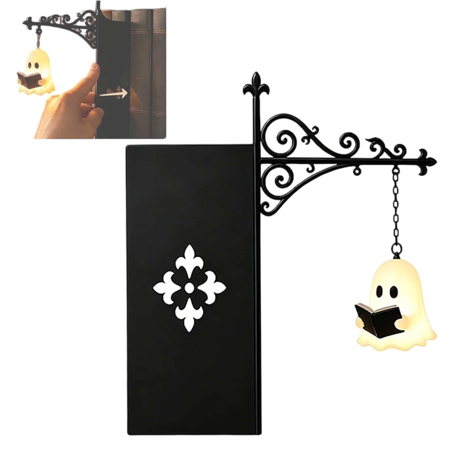 Ghost Bookshelf Lantern, Gothic Fantasy Bookshelf Decor, Library Lantern-Decorative Bookshelf Lighting, 3D Cute Ghost Lamp Reading Book Shelf LED Night Light for Home Office Bookself ，1pcs