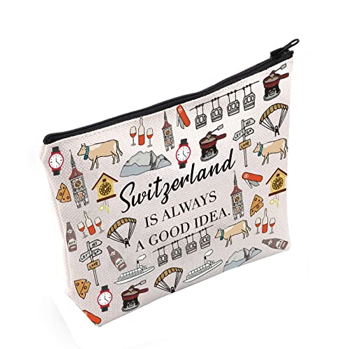 POFULL Swiss Mountains Gift Switzerland Is Always A Good Idea Cosmetic Bag Europe Trip Gift (Switzerland Is Always Cosmetic Bag)