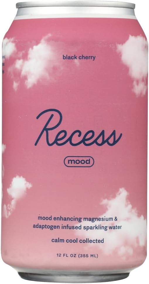 Recess Mood Magnesium & Adaptogen Drink, Relaxation Beverage, 12 Ounce (Black Cherry, 12 Pack)