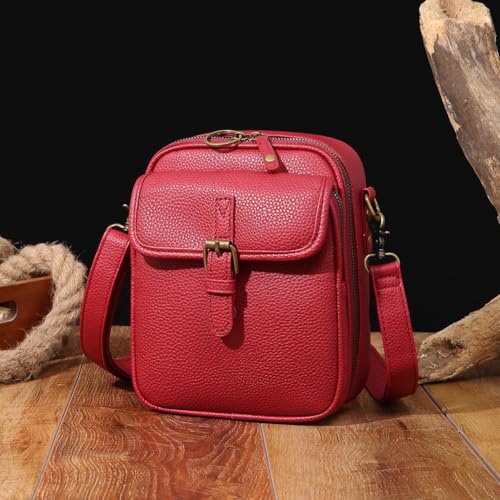 2025 Upgrade Vintage Messenger Bag, Double Layer Large Capacity Mini Messenger Bag, with Built in Wallet, Leather Small Purse Crossbody Shoulder Bag for Women Men (Red)4