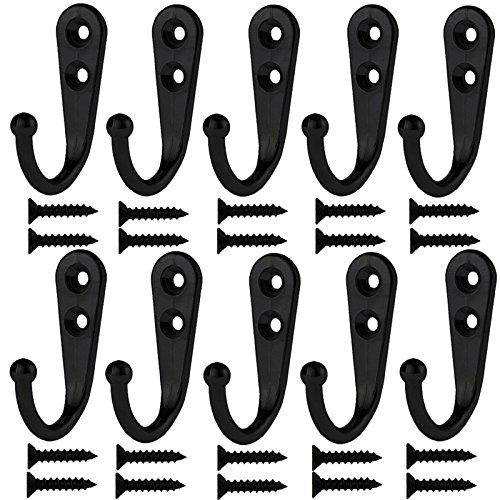 Umsole Lot de 10 crochets muraux avec 20 vis en nickel - pour manteaux, peignoirs, noir