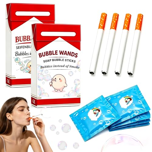 Bubble Cigarettes-Blowing Stress Relief Toys 2PCS Fake-Cigarettes for Men Women Fake Realistic Mini Bubbles Wand Toys Fun Garden Toys Gifts for Girls Boys 6+ Men Women.