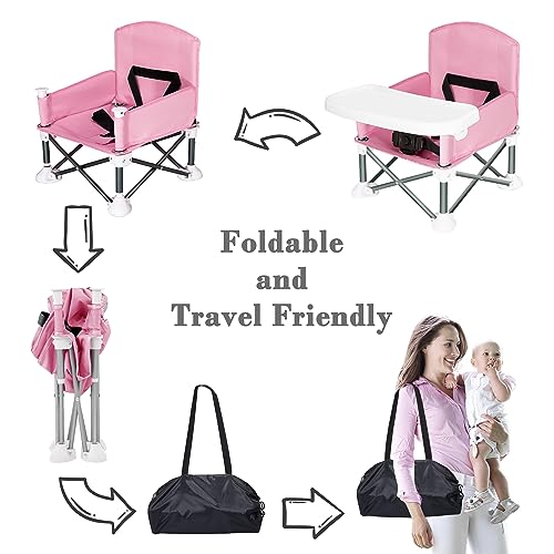 Agudan Baby Travel Booster Seat - Toddler Foldable Camping Chair | Compact Portable Baby Seat With Removable Dining Tray For Boys Girls (Pink) #TOP5