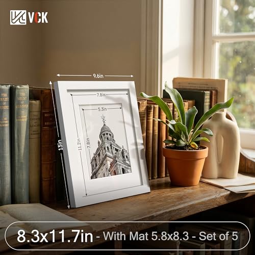 Image of VCK A4 Frame 5 Pack, White Wood, A5 Mat, Glass, for Picture, Photo