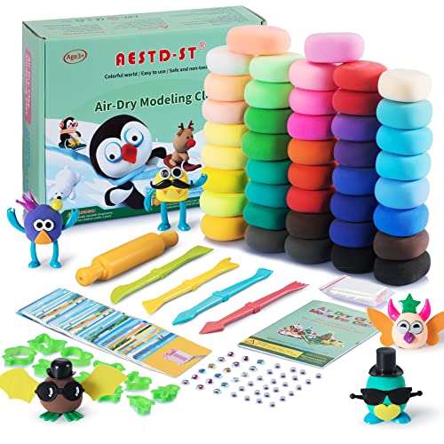 Modeling Clay Kit, 42 Colors Air Dry Clay for Kids, Safe & Non-Toxic,Soft & Stretchy DIY Ultra Light Magic Clay with Sculpting Tools, Animal Mold, Art Crafts Gift for Boys & Girls Age 3-12 Year olds.