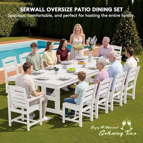 Image of SERWALL Outdoor Armless Dining Chairs Set of 4, All-Weather HDPE Patio Chair with 19.7 inch Widened Seat, for Backyard, Garden, White
