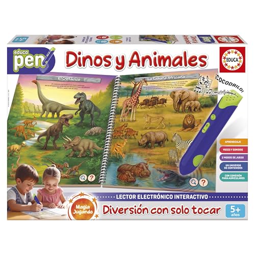 Educa - Educapen Dinos y los Animales | Juego Educativo para niños +5 años | Cuaderno con Preguntas y Lector electrónico | Niños 5 6 7 años (20322)